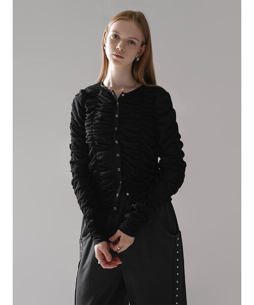 :ETHROF(イーサオブ)の「SHEER GATHER CREW NECK CARDIGAN(Tシャツ/カットソー・レディース・ホワイト/ブラック・FREE)」の18枚目の写真
