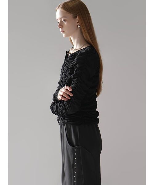 :ETHROF(イーサオブ)の「SHEER GATHER CREW NECK CARDIGAN(Tシャツ/カットソー・レディース・ホワイト/ブラック・FREE)」の19枚目の写真