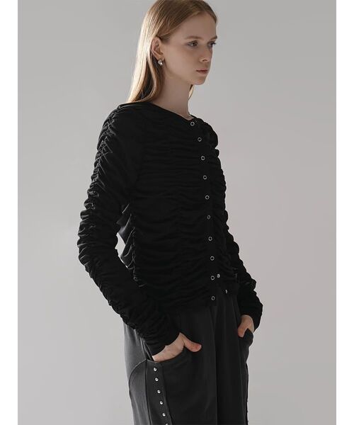 :ETHROF(イーサオブ)の「SHEER GATHER CREW NECK CARDIGAN(Tシャツ/カットソー・レディース・ホワイト/ブラック・FREE)」の20枚目の写真