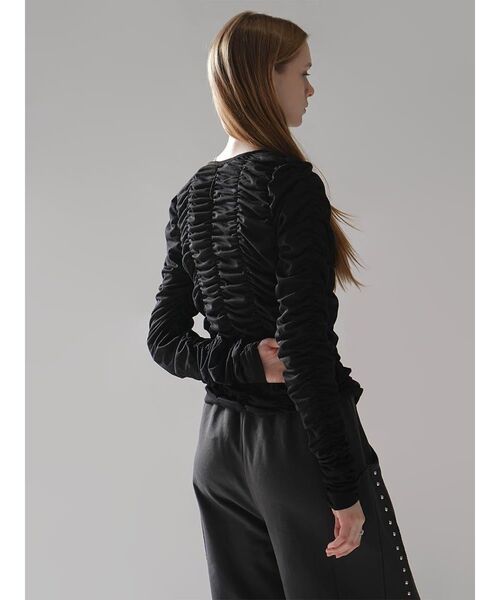 :ETHROF(イーサオブ)の「SHEER GATHER CREW NECK CARDIGAN(Tシャツ/カットソー・レディース・ホワイト/ブラック・FREE)」の21枚目の写真