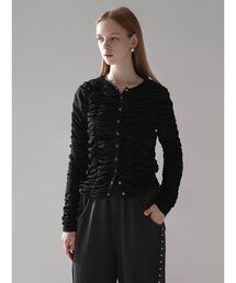 SHEER GATHER CREW NECK CARDIGAN