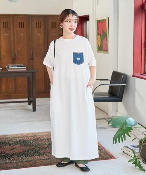 未使用 OFF-WHITE デニムシャツワンピース M 38 タグ付き 限定展開 Lee × FREAK'S STORE/リー 別注 デニムポケット 半袖