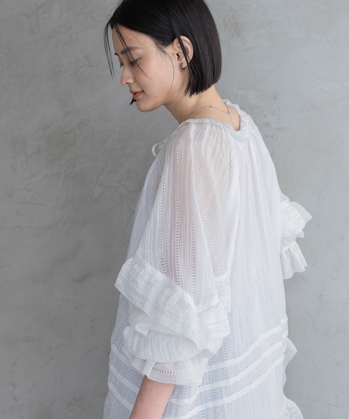 A part by（アパートバイ）の「Babyフリルブラウス（シャツ/ブラウス・レディース・ライトピンク/ブラック/オフホワイト・FREE）」の7枚目の写真