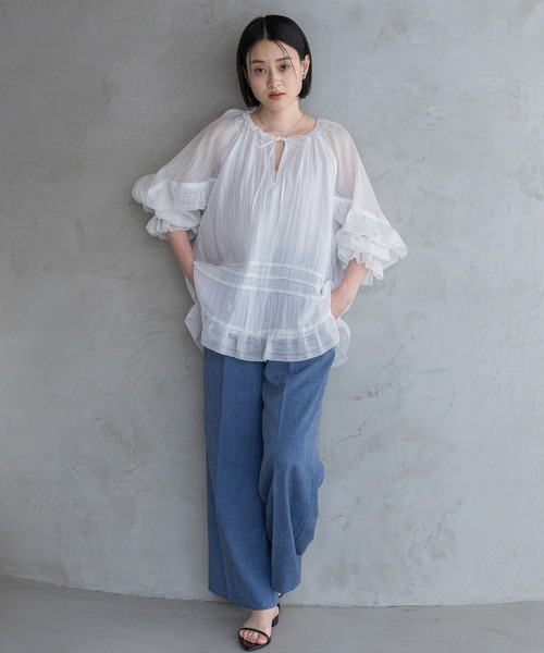 A part by（アパートバイ）の「Babyフリルブラウス（シャツ/ブラウス・レディース・ライトピンク/ブラック/オフホワイト・FREE）」の4枚目の写真