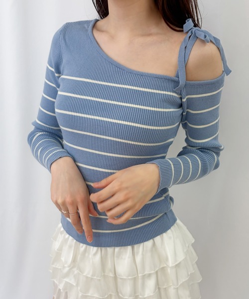 frunco(フランコ)の「【ZOZOTOWN限定】ワンショルダーボーダーニット(ニット/セーター・レディース・ネイビー/ホワイト/ブルー・FREE)」の3枚目の写真