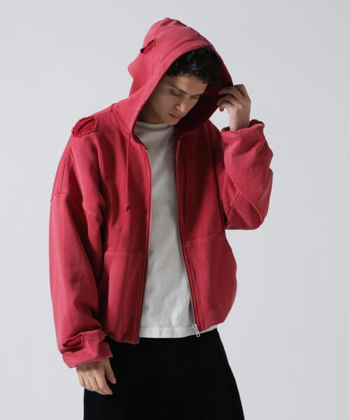 GEN_DAI(ゲンダイ)の「GEN_DAI/ゲンダイ/DAMEGE ZIP HOODIE(パーカー・メンズ・レッド/ブラック・0/1)」の10枚目の写真