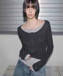 Henley Neck Layered T-Shirt Charcoal