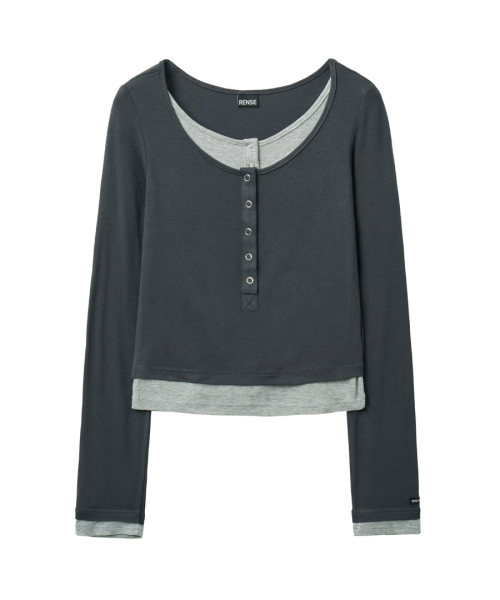 RENSE(レンセ)の「Henley Neck Layered T-Shirt Charcoal(Tシャツ/カットソー・レディース・その他・OS)」の3枚目の写真