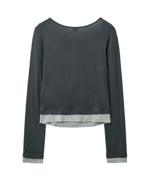 RENSE(レンセ)の「Henley Neck Layered T-Shirt Charcoal(Tシャツ/カットソー・レディース・その他・OS)」の4枚目の写真
