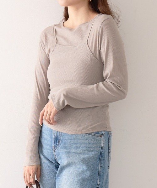 Healthknit(ヘルスニット)の「【Healthknit】26SS 3WAY Camisole & L/S Tee Set シアーロンT&キャミ 2点セット HR26S-L304(Tシャツ/カットソー・レディース・ライム/グレー/ライトベージュ・FREE)」の2枚目の写真