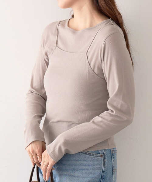 Healthknit(ヘルスニット)の「【Healthknit】26SS 3WAY Camisole & L/S Tee Set シアーロンT&キャミ 2点セット HR26S-L304(Tシャツ/カットソー・レディース・ライム/グレー/ライトベージュ・FREE)」の6枚目の写真