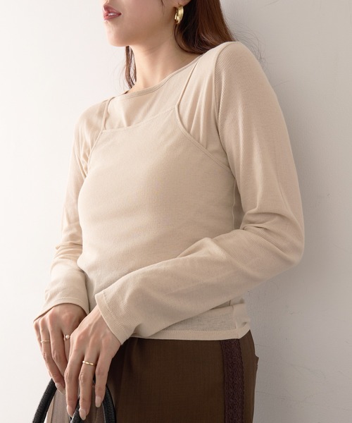 Healthknit(ヘルスニット)の「【Healthknit】26SS 3WAY Camisole & L/S Tee Set シアーロンT&キャミ 2点セット HR26S-L304(Tシャツ/カットソー・レディース・ライム/グレー/ライトベージュ・FREE)」の9枚目の写真