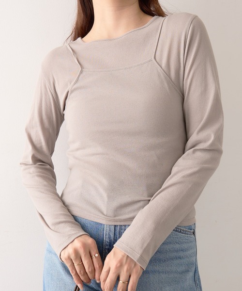 Healthknit(ヘルスニット)の「【Healthknit】26SS 3WAY Camisole & L/S Tee Set シアーロンT&キャミ 2点セット HR26S-L304(Tシャツ/カットソー・レディース・ライム/グレー/ライトベージュ・FREE)」の4枚目の写真