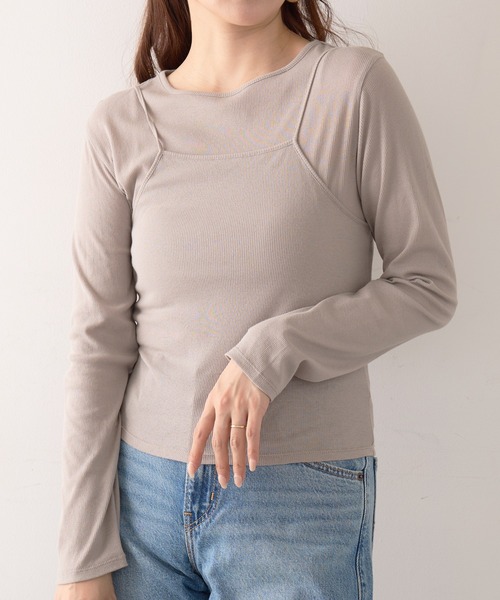 Healthknit(ヘルスニット)の「【Healthknit】26SS 3WAY Camisole & L/S Tee Set シアーロンT&キャミ 2点セット HR26S-L304(Tシャツ/カットソー・レディース・ライム/グレー/ライトベージュ・FREE)」の5枚目の写真