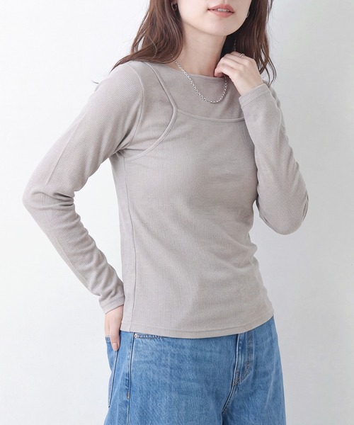 Healthknit(ヘルスニット)の「【Healthknit】26SS 2個セット 3WAY Camisole & L/S Tee Set シアーロンT&キャミ レイヤード HR26S-L304(Tシャツ/カットソー・レディース・ライム/グレー/ライトベージュ・FREE)」の15枚目の写真