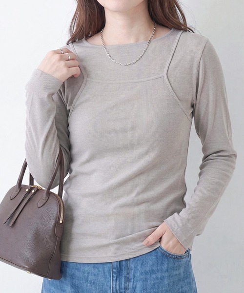Healthknit(ヘルスニット)の「【Healthknit】26SS 2個セット 3WAY Camisole & L/S Tee Set シアーロンT&キャミ レイヤード HR26S-L304(Tシャツ/カットソー・レディース・ライム/グレー/ライトベージュ・FREE)」の14枚目の写真