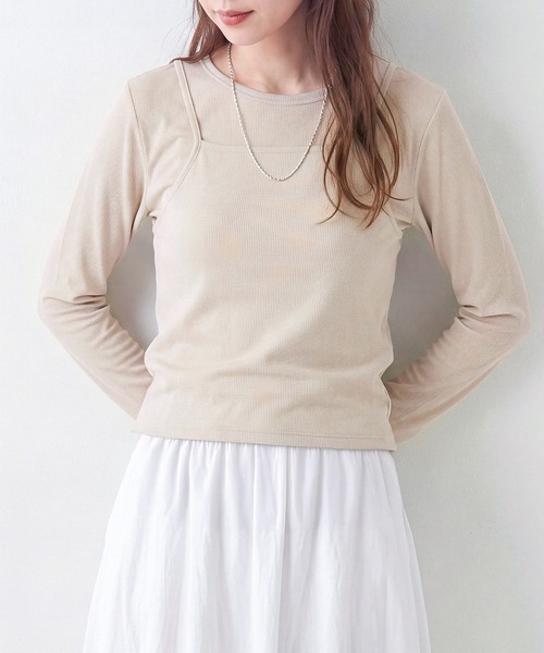 Healthknit(ヘルスニット)の「【Healthknit】26SS 2個セット 3WAY Camisole & L/S Tee Set シアーロンT&キャミ レイヤード HR26S-L304(Tシャツ/カットソー・レディース・ライム/グレー/ライトベージュ・FREE)」の10枚目の写真