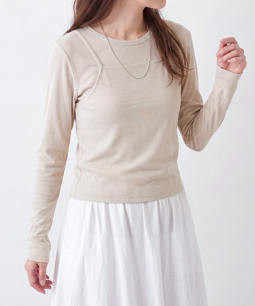 Healthknit(ヘルスニット)の「【Healthknit】26SS 2個セット 3WAY Camisole & L/S Tee Set シアーロンT&キャミ レイヤード HR26S-L304(Tシャツ/カットソー・レディース・ライム/グレー/ライトベージュ・FREE)」の7枚目の写真