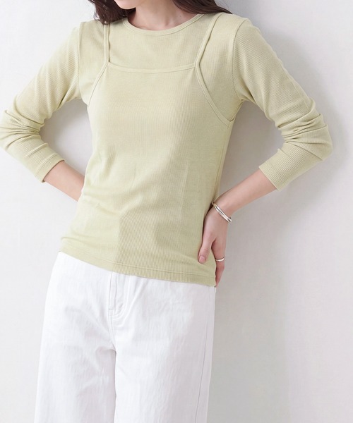 Healthknit(ヘルスニット)の「【Healthknit】26SS 2個セット 3WAY Camisole & L/S Tee Set シアーロンT&キャミ レイヤード HR26S-L304(Tシャツ/カットソー・レディース・ライム/グレー/ライトベージュ・FREE)」の6枚目の写真