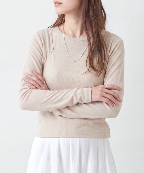 Healthknit(ヘルスニット)の「【Healthknit】26SS 2個セット 3WAY Camisole & L/S Tee Set シアーロンT&キャミ レイヤード HR26S-L304(Tシャツ/カットソー・レディース・ライム/グレー/ライトベージュ・FREE)」の9枚目の写真
