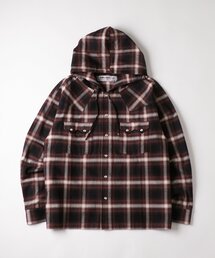 【UNISEX】Sourcreamウエスタンオンブレチェックフードシャツ