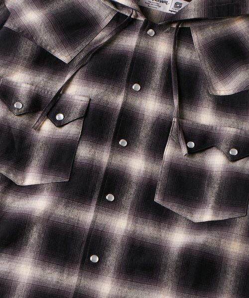 WHO'S WHO gallery（フーズフーギャラリー）の「【UNISEX】Sourcreamウエスタンオンブレチェックフードシャツ（シャツ/ブラウス・レディース・ブラック/ブラウン/ネイビー・FREE）」の13枚目の写真