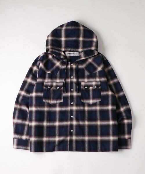 WHO'S WHO gallery（フーズフーギャラリー）の「【UNISEX】Sourcreamウエスタンオンブレチェックフードシャツ（シャツ/ブラウス・レディース・ブラック/ブラウン/ネイビー・FREE）」の6枚目の写真