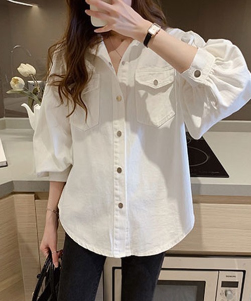 Flugge(フラッジー)の「カジュアルオーバーシャツ(シャツ/ブラウス・レディース・グレー/ホワイト・MEDIUM/LARGE)」の3枚目の写真