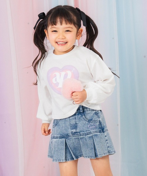 ANAP kids（アナップキッズ）の「クロップドハートプリントロンT（Tシャツ/カットソー・キッズ・ホワイト/ブラック/ラベンダー・120/130/110）」の4枚目の写真