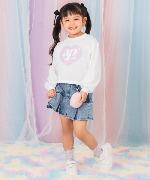 ANAP kids（アナップキッズ）の「クロップドハートプリントロンT（Tシャツ/カットソー・キッズ・ホワイト/ブラック/ラベンダー・120/130/110）」の7枚目の写真