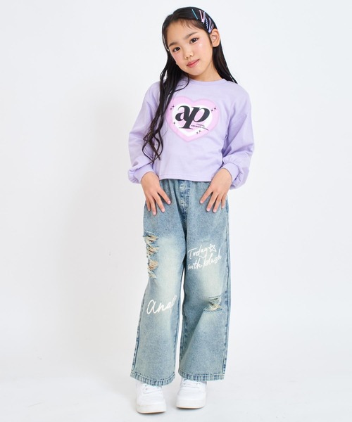 ANAP kids（アナップキッズ）の「クロップドハートプリントロンT（Tシャツ/カットソー・キッズ・ホワイト/ブラック/ラベンダー・120/130/110）」の10枚目の写真