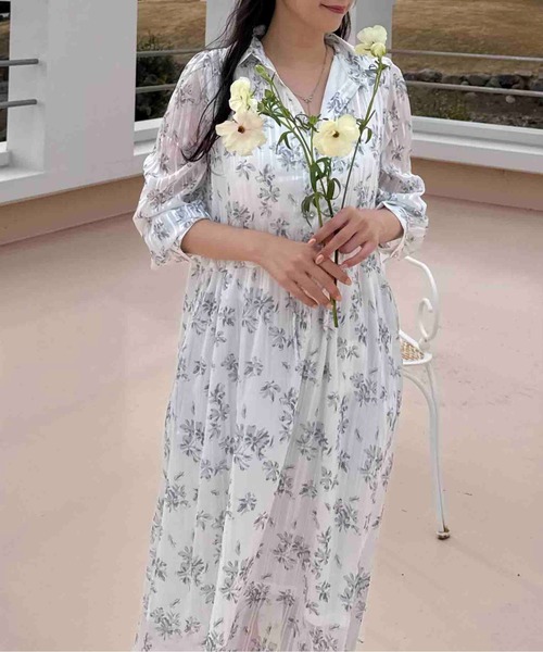 AS KNOW AS plus(アズノゥアズプラス)の「〇ウエストリボン結びシアーワンピース(ワンピース・レディース・グレー系その他/ブラック/ホワイト系その他2/ホワイト系その他・FREE)」の7枚目の写真