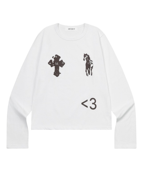 MUCENT(ムセント)の「アンティーククロスポニー長袖Tシャツ(2カラー)(Tシャツ/カットソー・レディース・ブラック/ホワイト・FREE)」の2枚目の写真