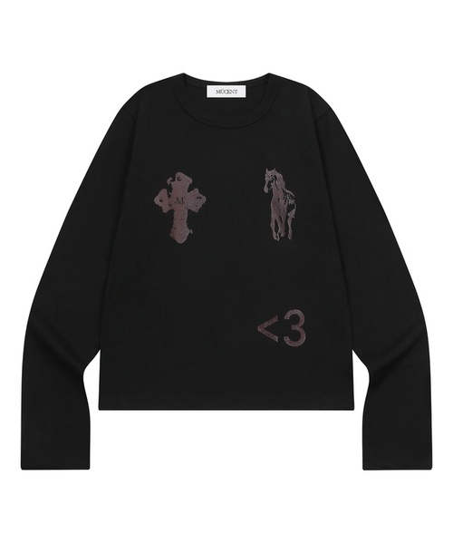 MUCENT(ムセント)の「アンティーククロスポニー長袖Tシャツ(2カラー)(Tシャツ/カットソー・レディース・ブラック/ホワイト・FREE)」の1枚目の写真