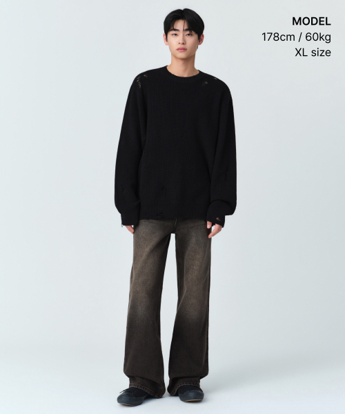 MUSINSA STANDARD（ムシンサスタンダード）の「ディストロイドリブニット[ブラック]（ニット/セーター・メンズ・その他・SMALL/MEDIUM/LARGE/X-LARGE/2XL）」の2枚目の写真
