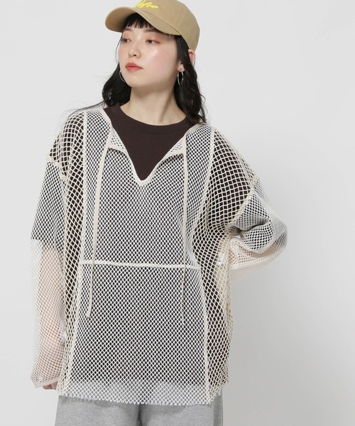 niko and...（ニコアンド）の「リメイク風メッシュプルオーバー（Tシャツ/カットソー・レディース・グリーン/オフホワイト/ブラック・FREE）」の6枚目の写真