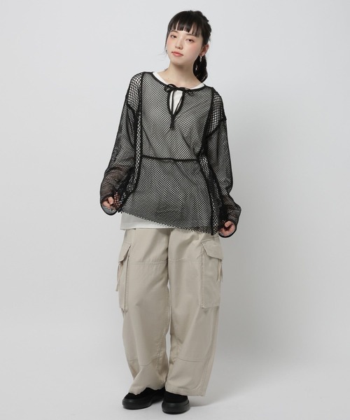 niko and...（ニコアンド）の「リメイク風メッシュプルオーバー（Tシャツ/カットソー・レディース・グリーン/オフホワイト/ブラック・FREE）」の8枚目の写真