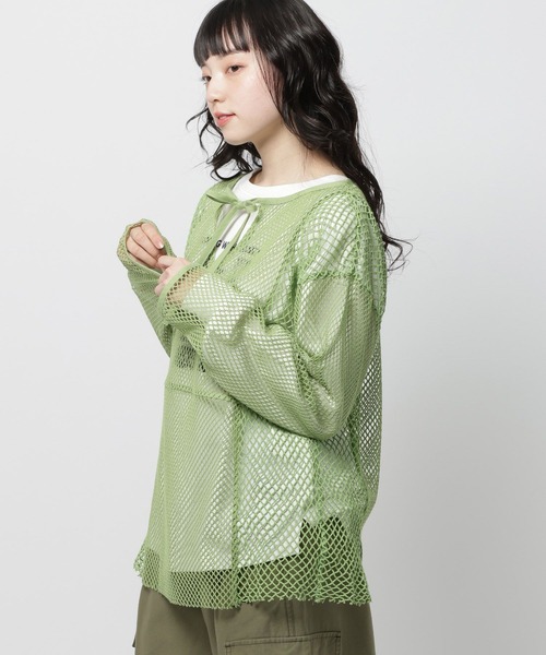 niko and...（ニコアンド）の「リメイク風メッシュプルオーバー（Tシャツ/カットソー・レディース・グリーン/オフホワイト/ブラック・FREE）」の12枚目の写真