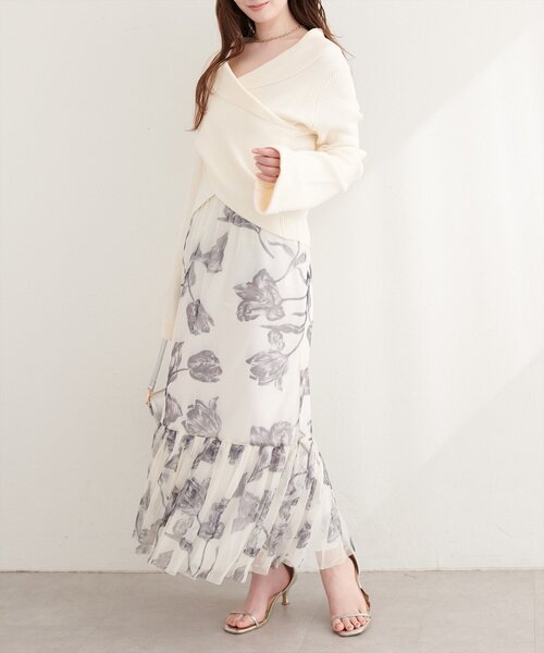 natural couture（ナチュラルクチュール）の「カシュクールフレア袖ニット（ニット/セーター・レディース・ピンク/オフホワイト/ブラック/サックスブルー/グレイッシュベージュ・FREE）」の10枚目の写真