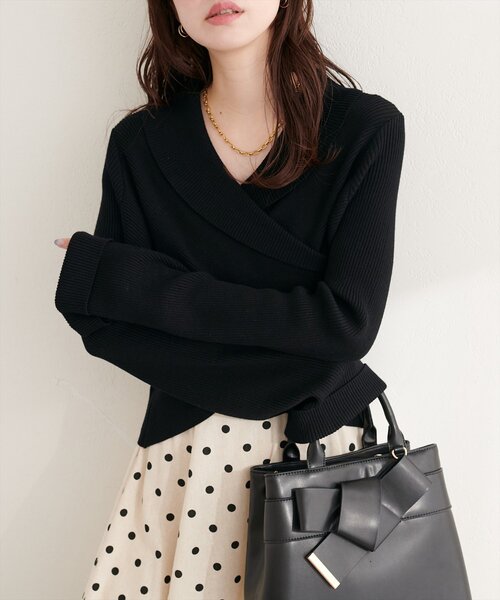 natural couture（ナチュラルクチュール）の「カシュクールフレア袖ニット（ニット/セーター・レディース・ピンク/オフホワイト/ブラック/サックスブルー/グレイッシュベージュ・FREE）」の12枚目の写真