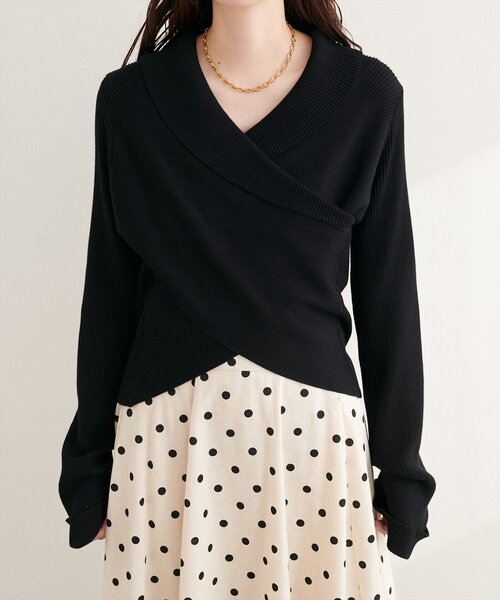 natural couture（ナチュラルクチュール）の「カシュクールフレア袖ニット（ニット/セーター・レディース・ピンク/オフホワイト/ブラック/サックスブルー/グレイッシュベージュ・FREE）」の15枚目の写真