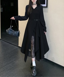 レースレイヤードアシメワンピース