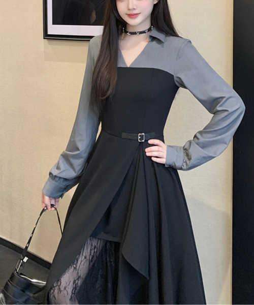 AMAJI(アマジ)の「レースレイヤードアシメワンピース(ワンピース・レディース・グレー/ブラック・MEDIUM/LARGE/X-LARGE/XX-LARGE)」の3枚目の写真