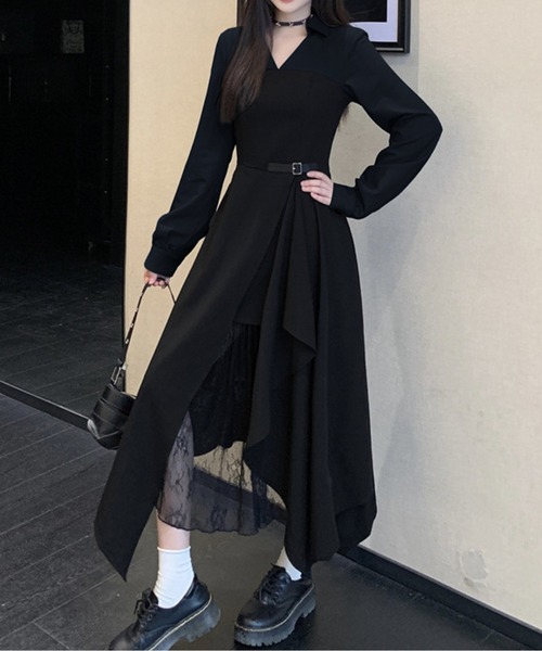 AMAJI(アマジ)の「レースレイヤードアシメワンピース(ワンピース・レディース・グレー/ブラック・MEDIUM/LARGE/X-LARGE/XX-LARGE)」の5枚目の写真
