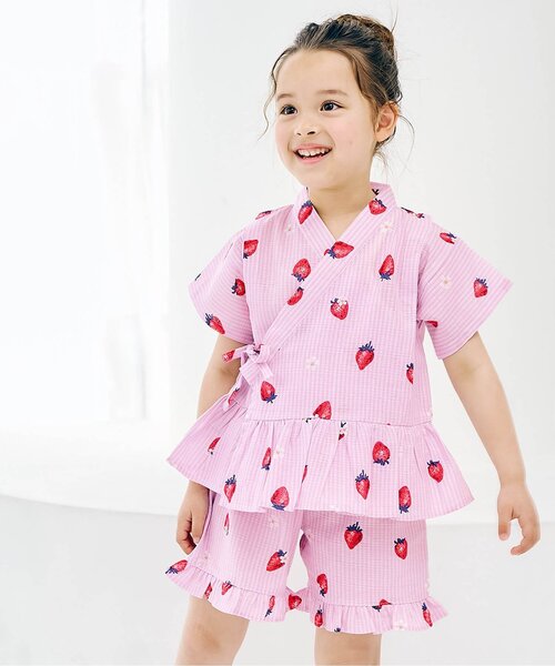 apres les cours（アプレレクール）の「アプレのはんなりGIRLSペプラム甚平（浴衣・キッズ・サックスブルー/イエロー/ドット/ラベンダー/ベビーピンク/ピンク・130/120/100/90/80/110）」の5枚目の写真