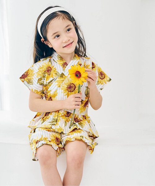 apres les cours（アプレレクール）の「アプレのはんなりGIRLSペプラム甚平（浴衣・キッズ・サックスブルー/イエロー/ドット/ラベンダー/ベビーピンク/ピンク・130/120/100/90/80/110）」の4枚目の写真