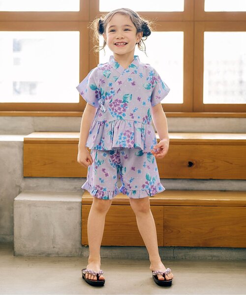 apres les cours（アプレレクール）の「アプレのはんなりGIRLSペプラム甚平（浴衣・キッズ・サックスブルー/イエロー/ドット/ラベンダー/ベビーピンク/ピンク・130/120/100/90/80/110）」の15枚目の写真