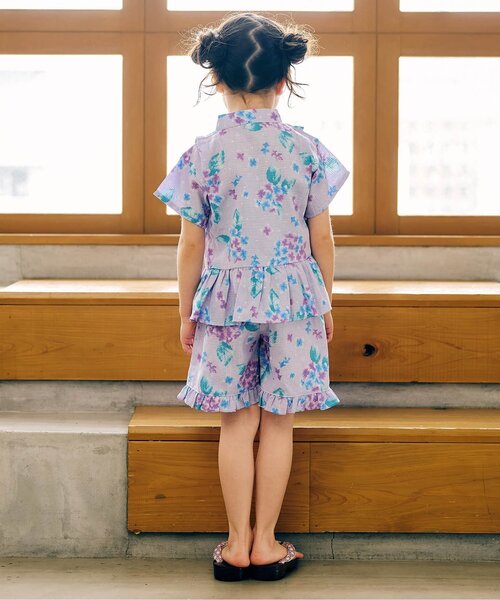 apres les cours（アプレレクール）の「アプレのはんなりGIRLSペプラム甚平（浴衣・キッズ・サックスブルー/イエロー/ドット/ラベンダー/ベビーピンク/ピンク・130/120/100/90/80/110）」の16枚目の写真