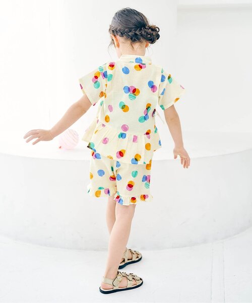 apres les cours（アプレレクール）の「アプレのはんなりGIRLSペプラム甚平（浴衣・キッズ・サックスブルー/イエロー/ドット/ラベンダー/ベビーピンク/ピンク・130/120/100/90/80/110）」の19枚目の写真
