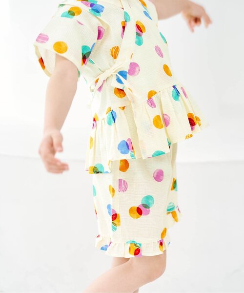 apres les cours（アプレレクール）の「アプレのはんなりGIRLSペプラム甚平（浴衣・キッズ・サックスブルー/イエロー/ドット/ラベンダー/ベビーピンク/ピンク・130/120/100/90/80/110）」の20枚目の写真